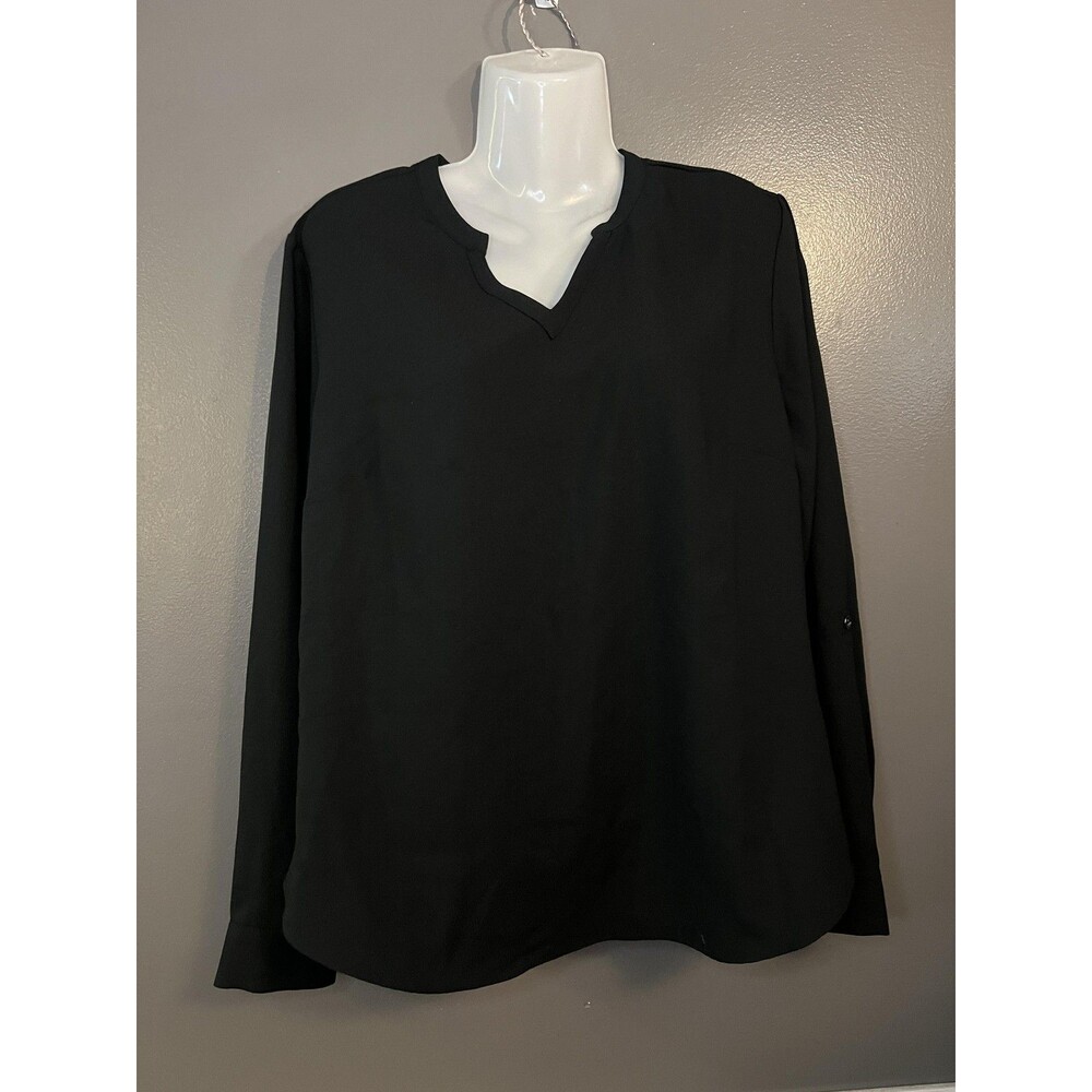 Elizabeth & Clarke Shirt Womens 8 Black Long Sleeve Split Neck Blouse Top